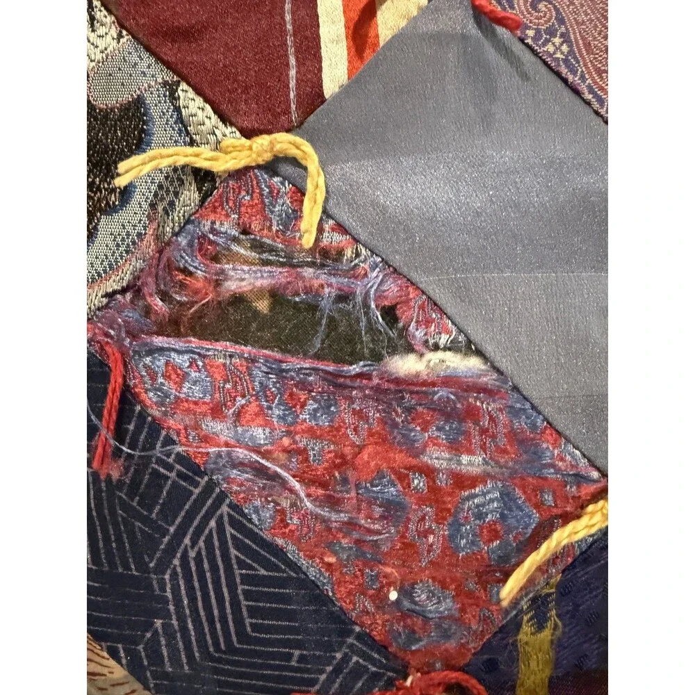 Handmade vintage quilt made from neck ties patchwork full/queen size reversible